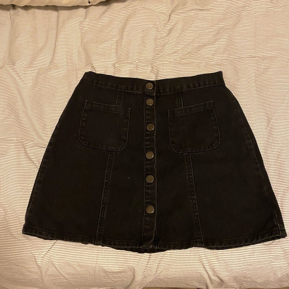 Black denim mini skirt